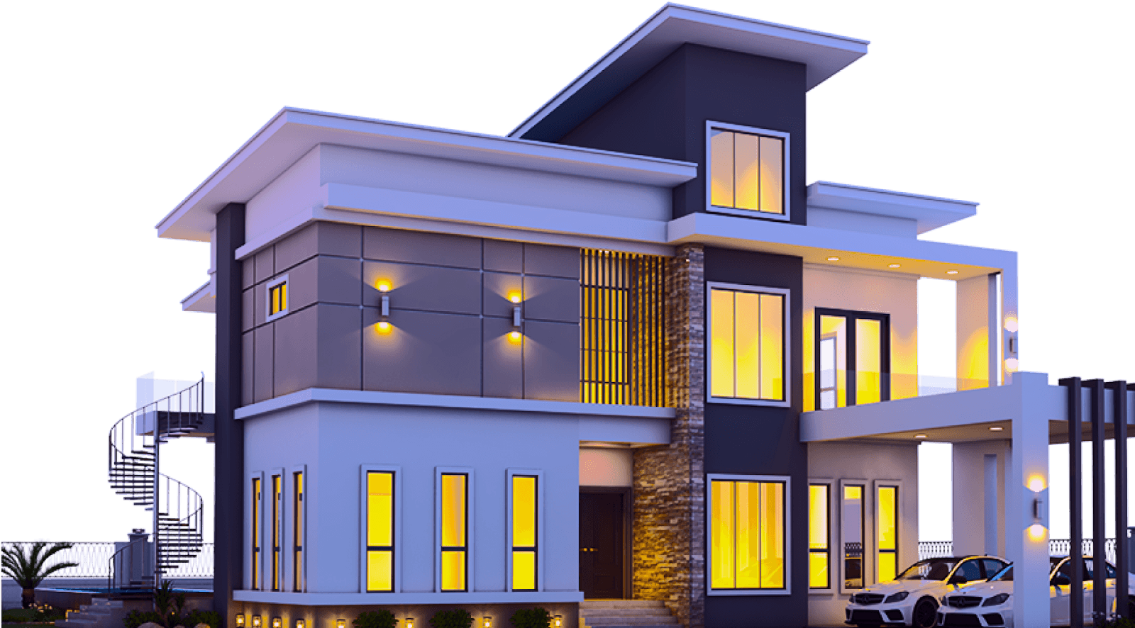 Modern luxury home at twilight