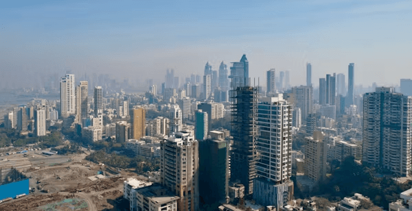 Aerial view of a dense city skyline
