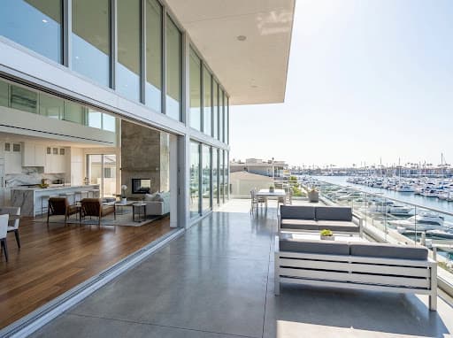 Luxury waterfront residence overlooking a marina